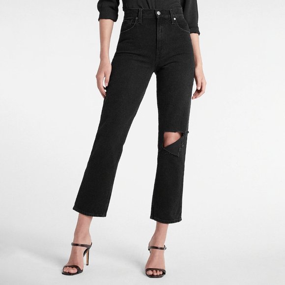 Express Super High Waisted Black Ripped 